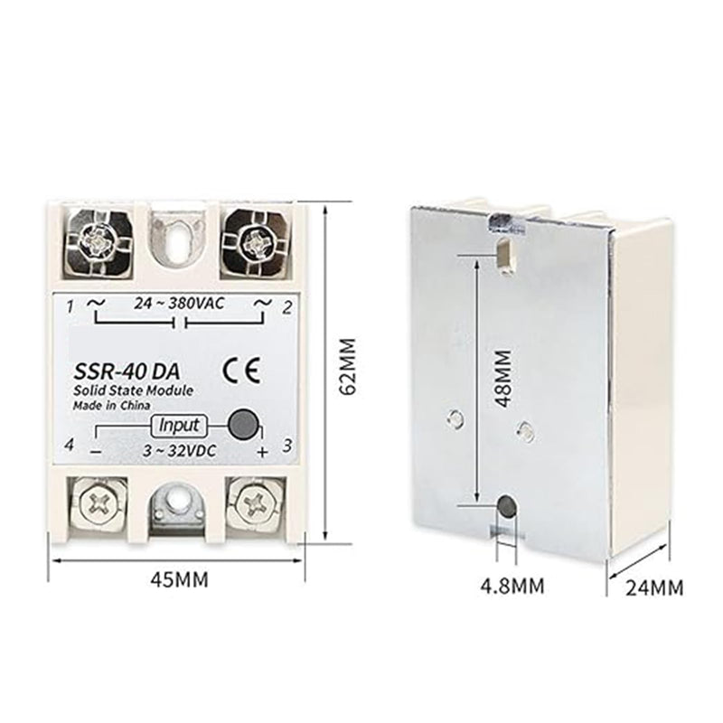 piecs SSR solid state relay solid state relay module SSR-40DA, solid state relay 3-32VDC output 24-380VAC 40A heat sink
