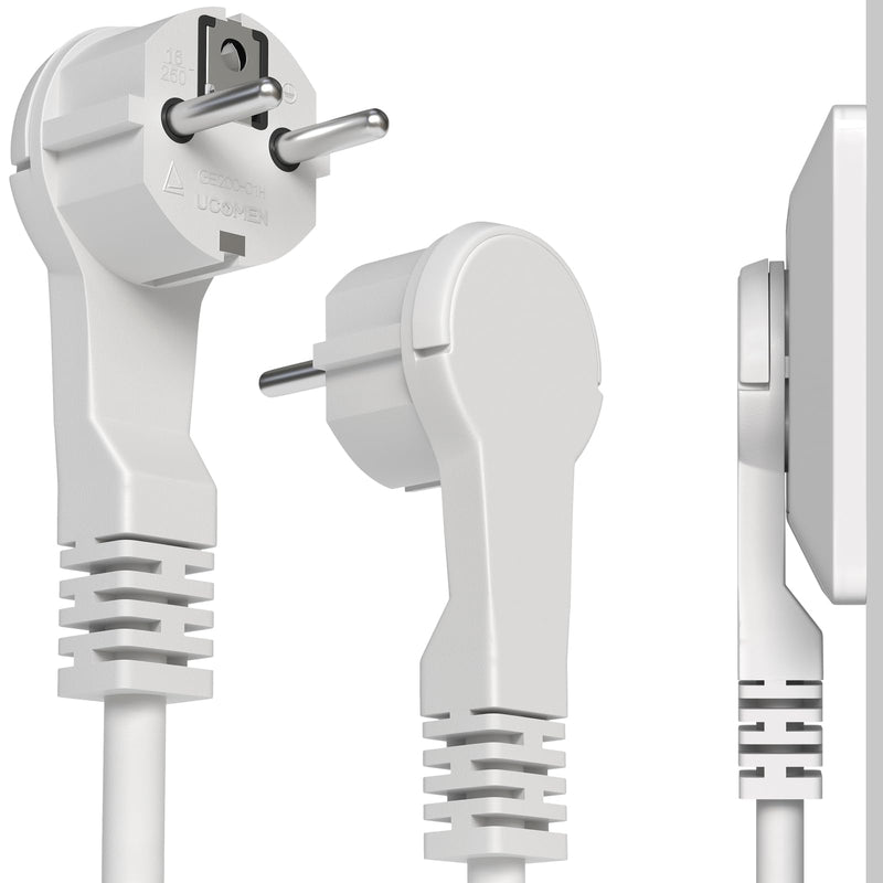 hb-digital 5 m Power Extension Cable with Angled Flat Plug CEE 7/7 to Protective Contact Coupling CEE 7/3 - H05VV-F 3 x 1.5 mm² - IP22 - White