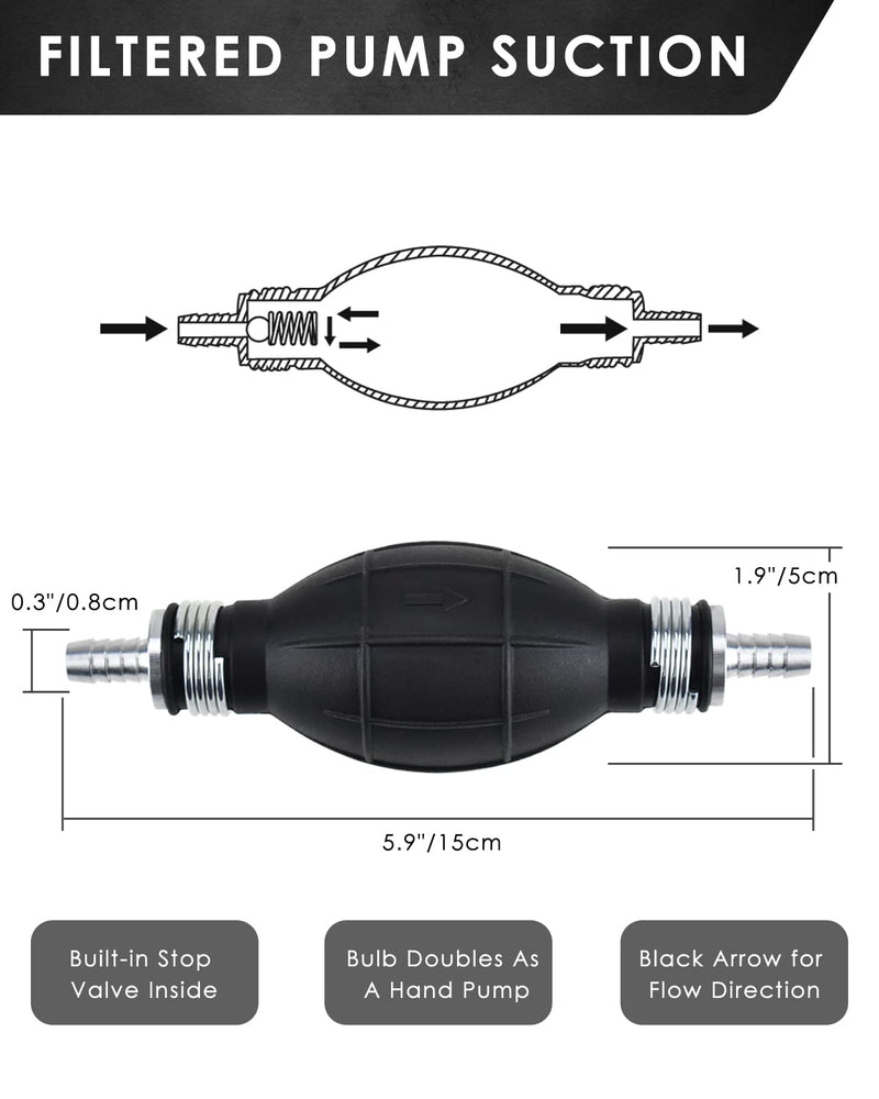 KATUMO Gasoline Siphon Hose, Gas Oil Water Fuel Transfer Siphon Pump, Portable Widely Use Hand Fuel Pump, Fuel Transfer Pump with PVC Hoses