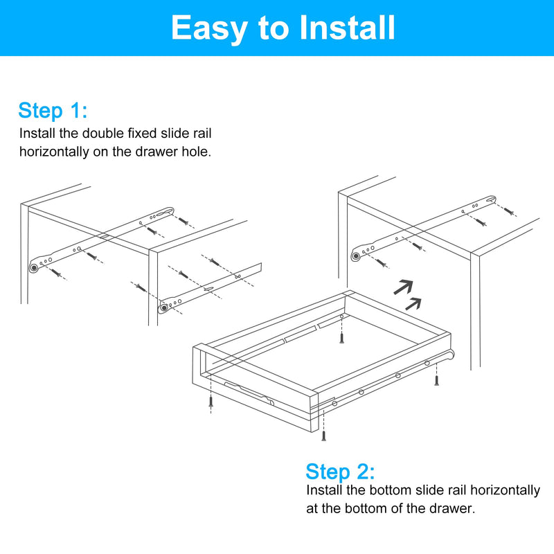 uxcell 1 Pair Drawer Slides, 22 Inch Drawer Slide Heavy Duty Side Bottom Mount Drawer Glides Replacement for Cabinet Dresser Drawers