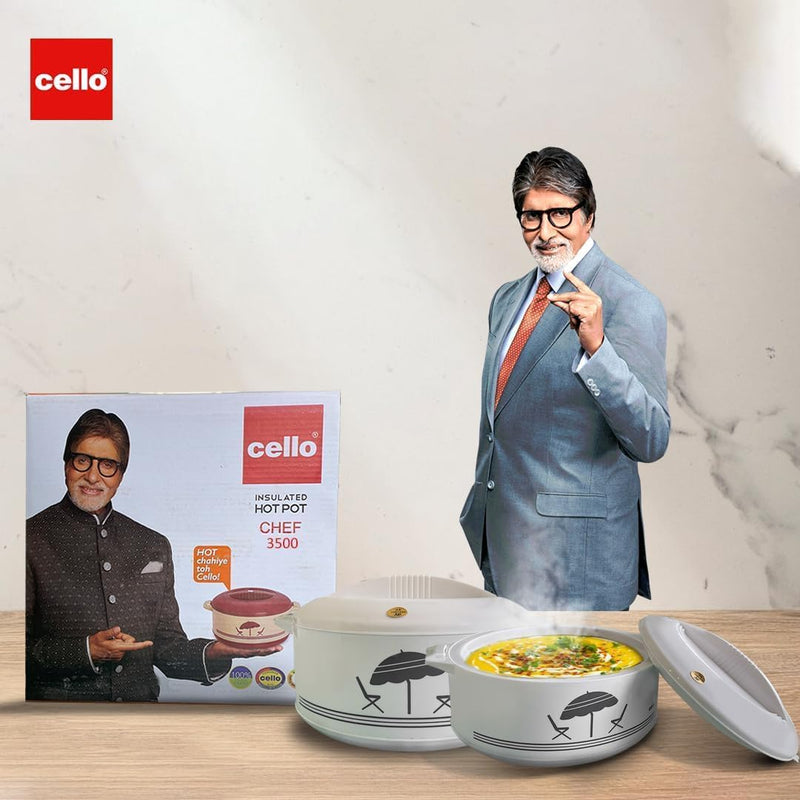 Cello Chef Deluxe Insulated Hot Pot Casserole 1500, White | Spacious 1250ml Capacity Provides Ample Storage and Serving Space for Everyday Family Dining Capacity: 1250 ML Approx.