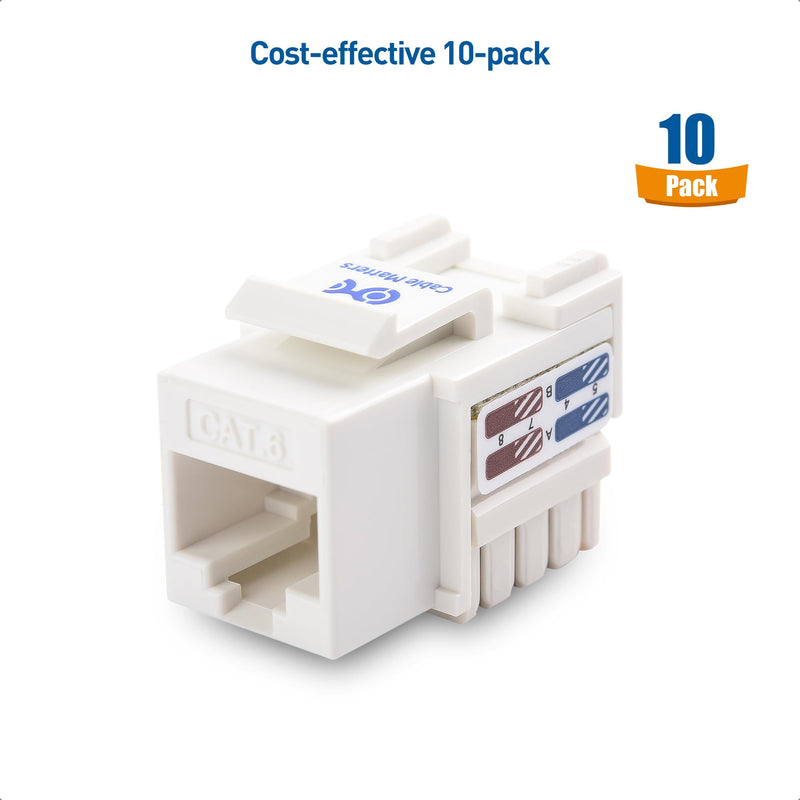 Cable Matters UL Listed 10-Pack RJ45 Keystone Jack, Cat6 Keystone Jacks in White 10-pk