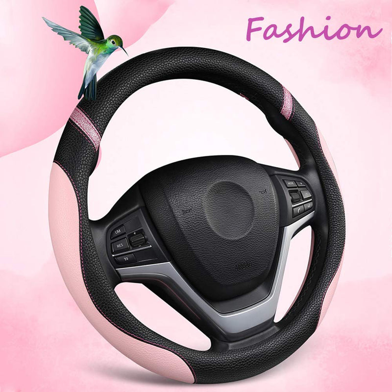 Cxtiy Steering Wheel Cover for Women Leather Universal Steering Wheel Covers for Car 15 inch (Pink) Pink