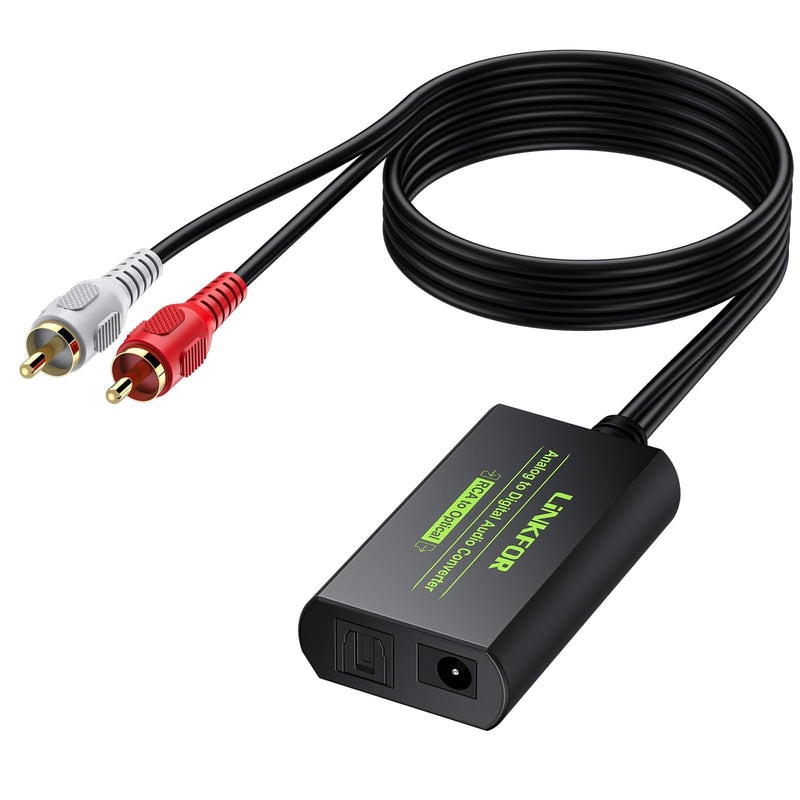 LiNKFOR Analog to Digital Audio Converter RCA to Digital Toslink SPDIF Optical Audio Converter with Optical Cable for Turntable CD DVD to Soundbar RCA to SPDIF