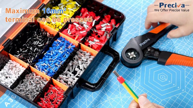 Preciva Ferrule Crimping Tool Kit - AWG 28-5 (0.08-16mm²) Self-Adjustable Ratchet Ferrule Terminals Crimping Tool, Quadrilateral Ferrule Crimper with 1500Pcs Ferrules Connectors Ferrule Crimper & Connectors