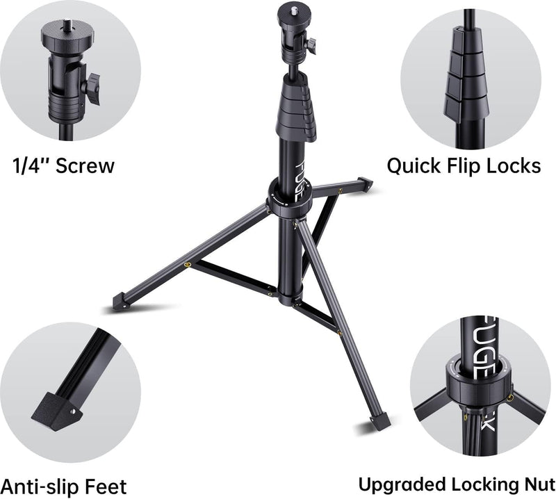 Fugetek Professional Cell Phone Tripod, Portable All in One, Bluetooth Remote, Phone Holder, Compatible with iPhone & Android Devices, Non Skid Feet, Black