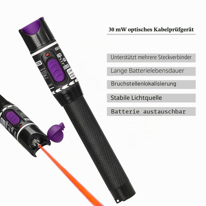 2-in-1 FTTH Fibre Optic Tool Kit, Visual Troubleshooting 30 km | With Fiber Optic Power Meter -70 +10dBm, 30mW Visual Fault Locator Fiber Test Pen Blue and purple