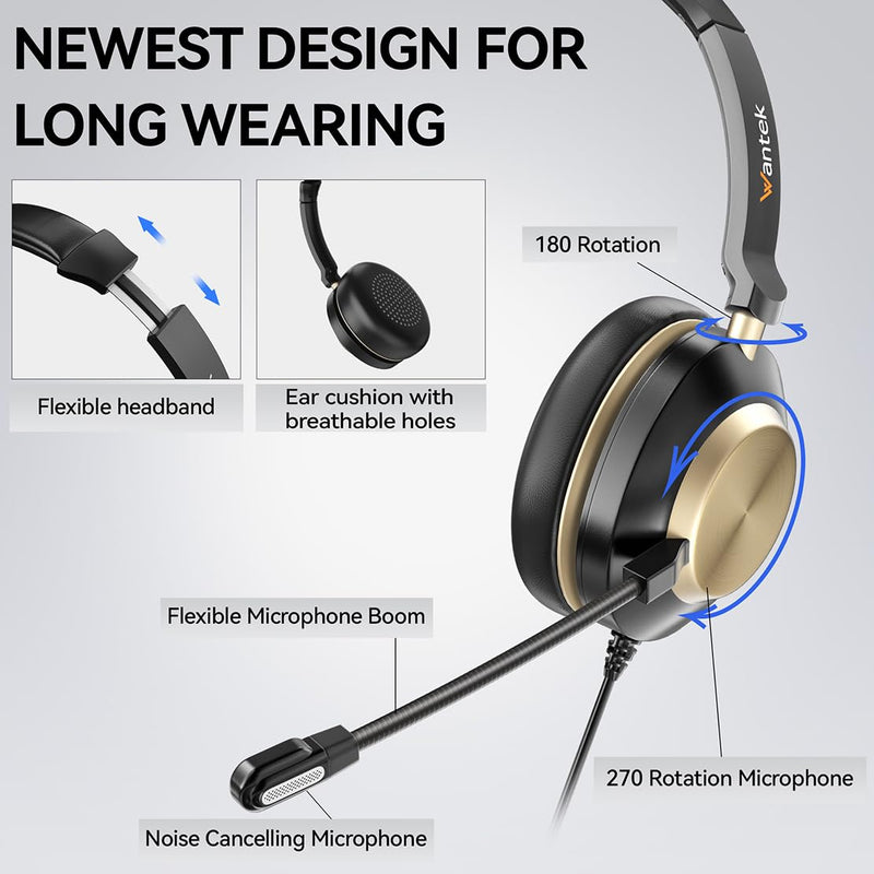 Headset with Mic, USB Headset with Microphone, Computer Headset with Noise Cancelling Microphone for Laptop PC, Mute in-line Controls 88USBC