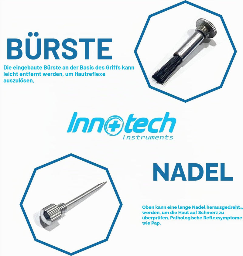 Innotech Buck Neurological Reflex Hammer with Brush and Needle for Skin Reflexes and Surface Reactions (Silver) silver
