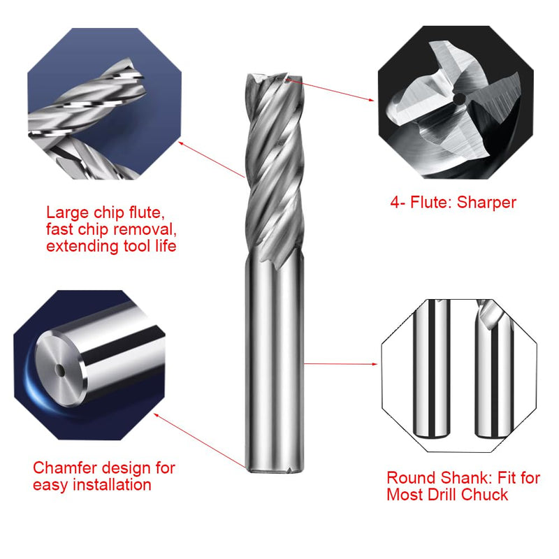 ASNOMY 10pcs HSS End Mill CNC Lathe Straight Shank 2-12mm, 4 Flute Spiral Cutter Cutting End Mill Set Drill End Mill Cutter Bit 2/3/4/5/6/7/8/9/10/12mm 10pcs-2/3/4 /5/6/7/8/9/10/12mm