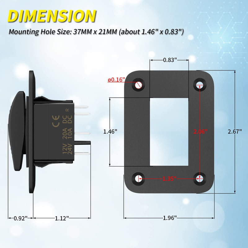 Joinfworld 3 Way Bilge Pump Rocker Switch Waterproof 12V 24V 4Pin 20A SPDT Auto/Off/Manual Bilge Pump Switch Panel with LED Light for Boat Automotive Vehicles Marine