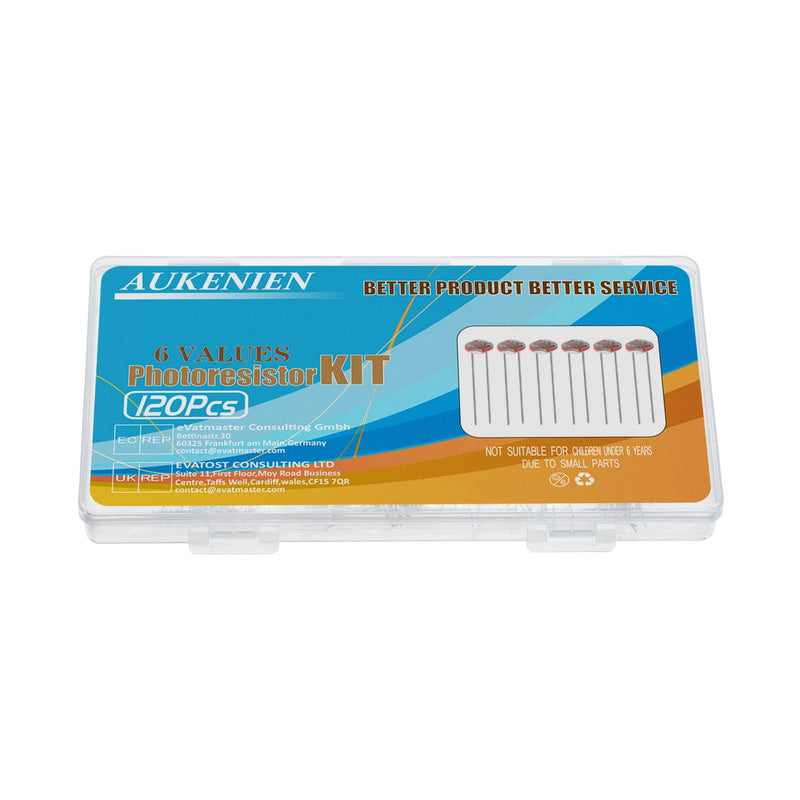 AUKENIEN photoresistor LDR 6 values 120 pieces photoresistor GL5506 GL5516 GL5528 GL5537 GL5539 GL5549 5506 5516 5528 5537 5539 5549 5MM photo resistor photoresistor kit
