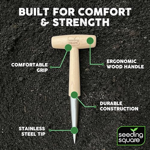 Pokey Planter + Black Harvest Apron Bundle – Dibber Tool for Planting Seeds & Seedlings with Garden Apron for Easy Carry & Organization