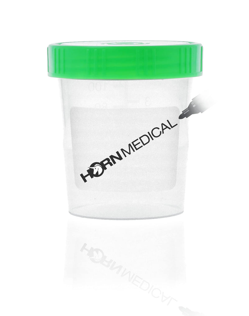 Horn Medical urine cup/sample cup with screw cap, 125ml capacity, measurement table up to 100ml/3oz, can be labeled (10 pieces) 10