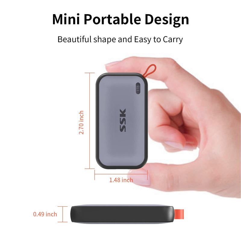 SSK Portable SSD 1TB External Solid State Drives, up to 1050MB/s USB C SSD External Hard Drive USB 3.2 Gen2 for iPhone 15/Pro, Windows, Mac, Android Phones and Tablets 1 TB