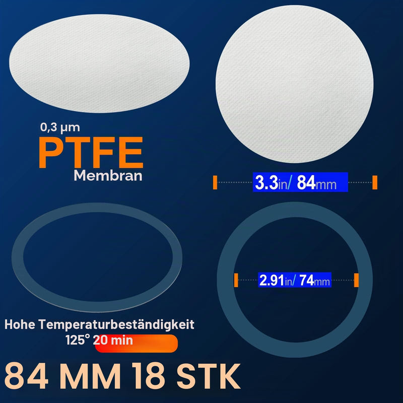 Synthetic Filter Paper Stickers, 82mm 0.3μm PTFE Filter Disc Strong Adhesive Wide Mouth Mason Jar Lids Mushroom Growing (Pack of 18)