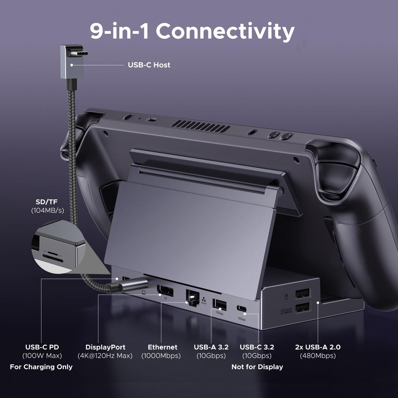 UGREEN Steam Deck Dock 9-in-1 USB C Docking Station with Foldable Stand, 4K@120Hz DP, Gigabit Ethernet, PD 100W, 10Gbps USB A&C 3.2, TF/SD Compatible with Steam Deck, Rog Ally, Rog X, Legion Go etc.