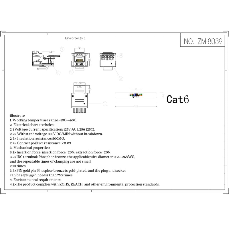 50-Pack Cat6 Tool-Less RJ45 Keystone Jack, No Punch-Down Tool Required Module Coupler, White 50-Pack Toolless Type