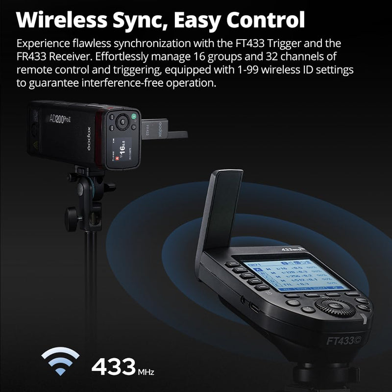 Godox FT433 C FT433-C TTL Wireless Flash Trigger for Canon Cameras,Built-in Wireless 433MHz,1/8000s,0-100m,LCD Screen,32 Channel,1-99 ID,Front and Rear Curtain Sync