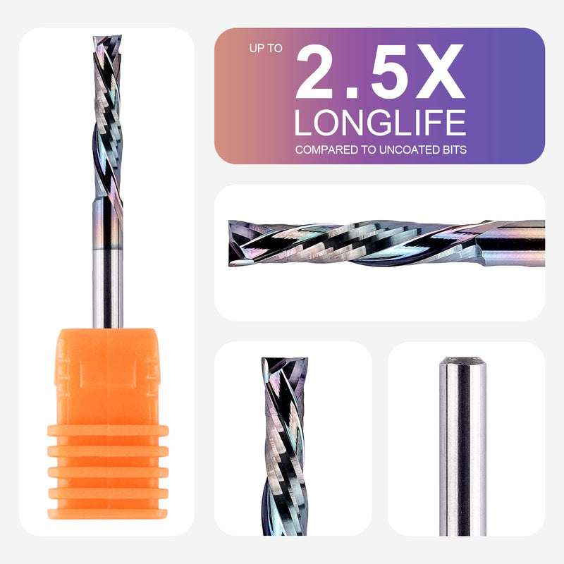 SpeTool 5Pcs Carbide Compression Router Bit Up&Down Cut 1/8 inch Cutting Dia for CNC Mill Machine Wookwork 3D Profile Detail Engraver Carving Coated COMPRESSION CUT D1/8-L3/4"