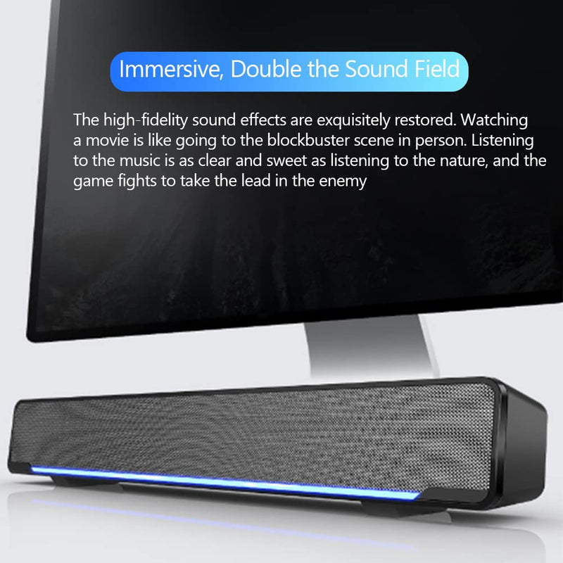 Wendry Computer Speakers,3.5mm Computer Sound Bass Surround Sound Box,USB Powered Portable Soundbar with 3D Stereo Sound and LED Breathing Light