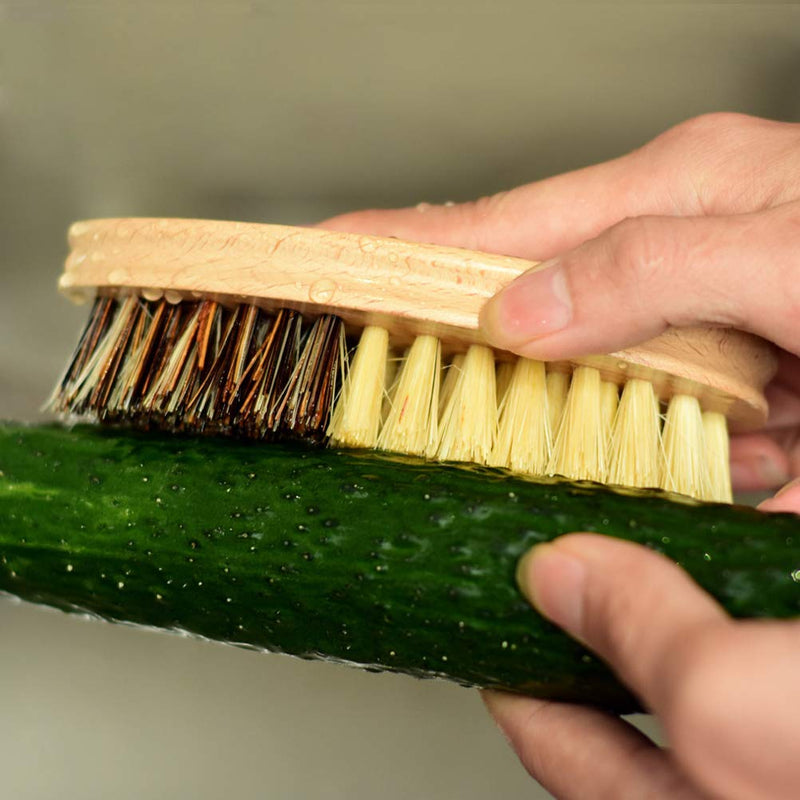 5 Pack Natural Bamboo Cleaning Brush Set, Pot Dish Scrub Brush with Handle and Flannel Bag Kitchen Brushes for Cast Iron Pots, Pans, Vegetable and Kitchen Cleaning Type 2