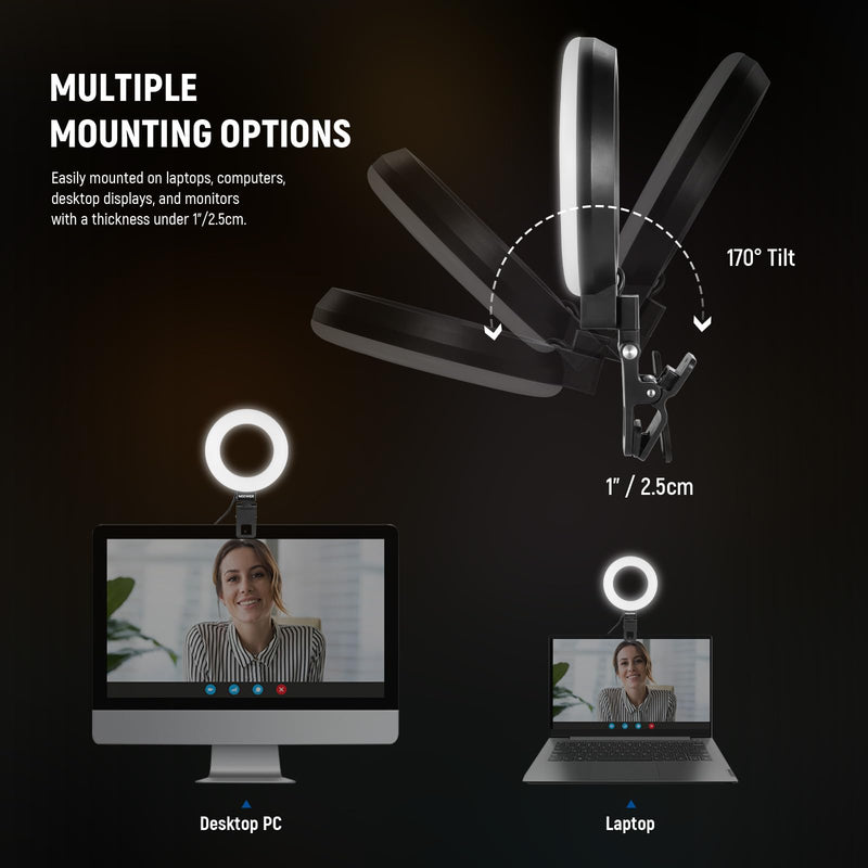 NEEWER BASICS 5" Ring Light for Video Conference Lighting, 2 Pack Clip on Light Kit with Desk Tripod Stands for Monitor Laptop Computer Zoom Call Live Streaming Recording Remote Working Learning, BR60