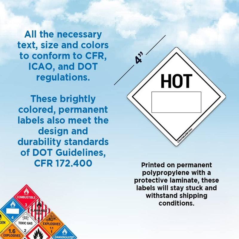 ChromaLabel 4 by 4 Permanent Durable Square D.O.T. Hazard Labels, Hot Blank Hazard Pictogram Label, 100/Roll 4" x 4" Blank Hot Hazard