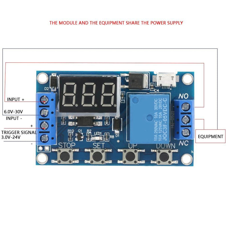 DC 5-30V LED Display Delay On/Off Relay Module Trigger Cycle Delay Timer Switch Supports Micro USB 5.0V Power Supply