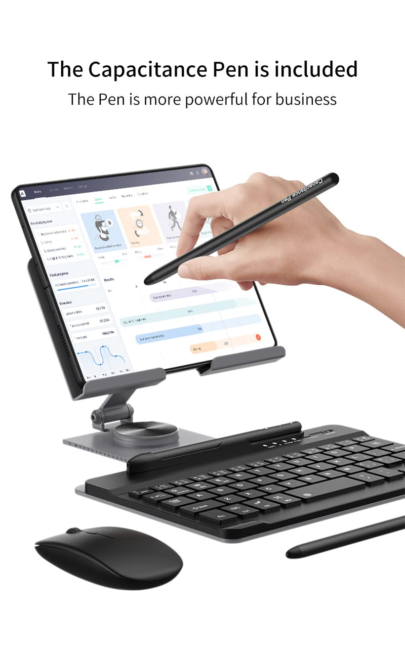 SHIEID Galaxy Z Fold 7 360° Rotating POS Tablet Stand, Zip Pull-Out, Integrated Folding Design Set with Folding Bracket, Keyboard, Mouse, Capacitor Pen–Compatible with Galaxy Z Fold7//6/5/4/3, Black Stand Bluetooth Keyboard Black-4-Piece Set