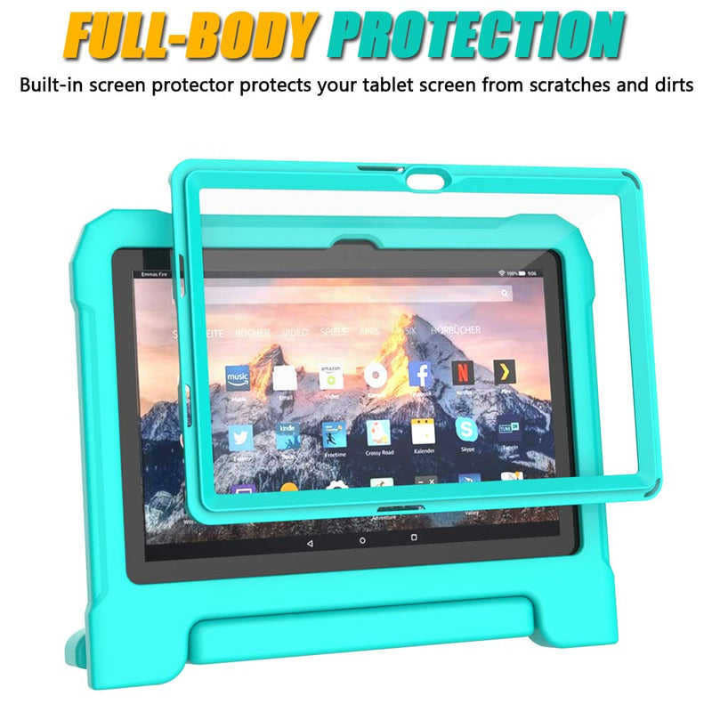 DJ&RPPQ Kids Tablet Case for 1 0 Tablet(13th/11th Generation,2023/2021 Release) - Incompatible with iPad Samsung Lightweight Shockproof Case with Handle Stand for 10In Kids Tablet-Turquois GD-Turquoise