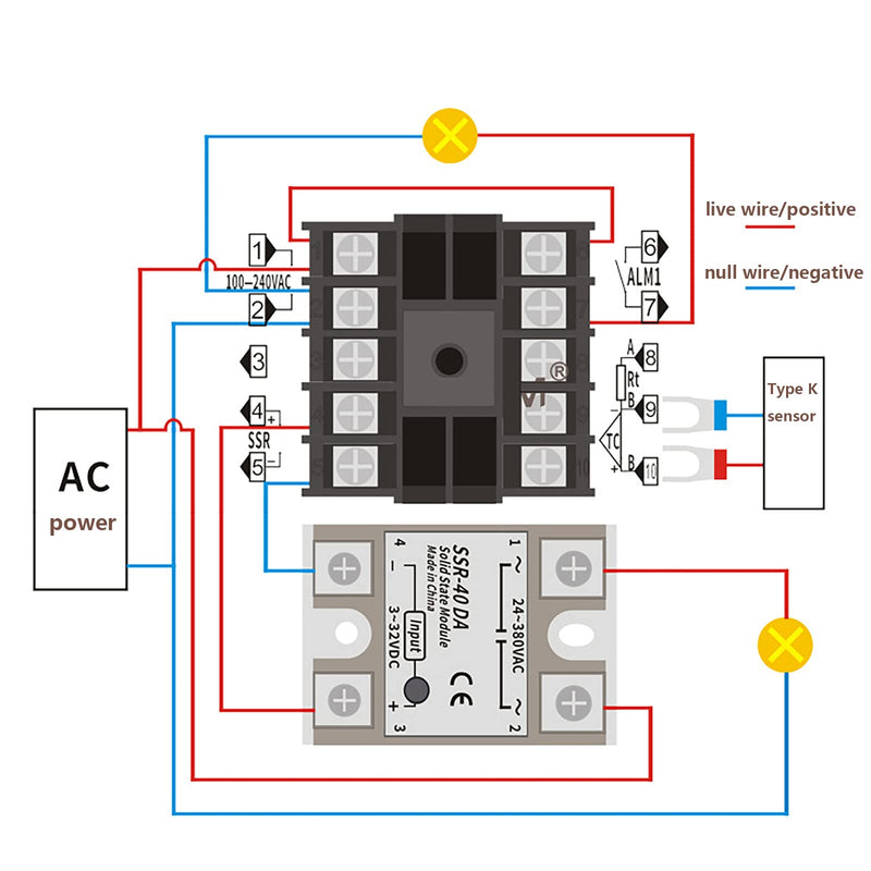 WANGCL Digital PID Controller Intelligent Thermostat with 25A SSR Relay Type K Thermocouple for Electric Power Chemical Industry Holding Tanks Ovens - 0-1300℃