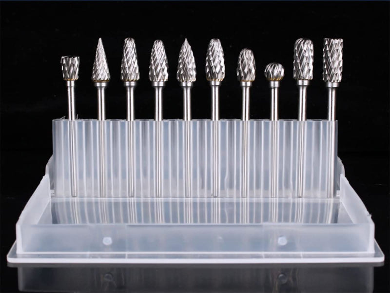 Carbide Burr, Tungsten Carbide Rotary Cutter Set 3 mm Shank 6 mm Grinding Head Carving Cutter for Woodworking Carving Metal Polishing Engraving (Pack of 10)