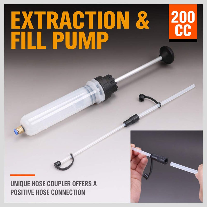 HORUSDY 200cc Fluid Extractor, Oil Extractor/Oil Syringe, Fluid Syringe Pump Manual Suction Vacuum Fuel Car Transfer