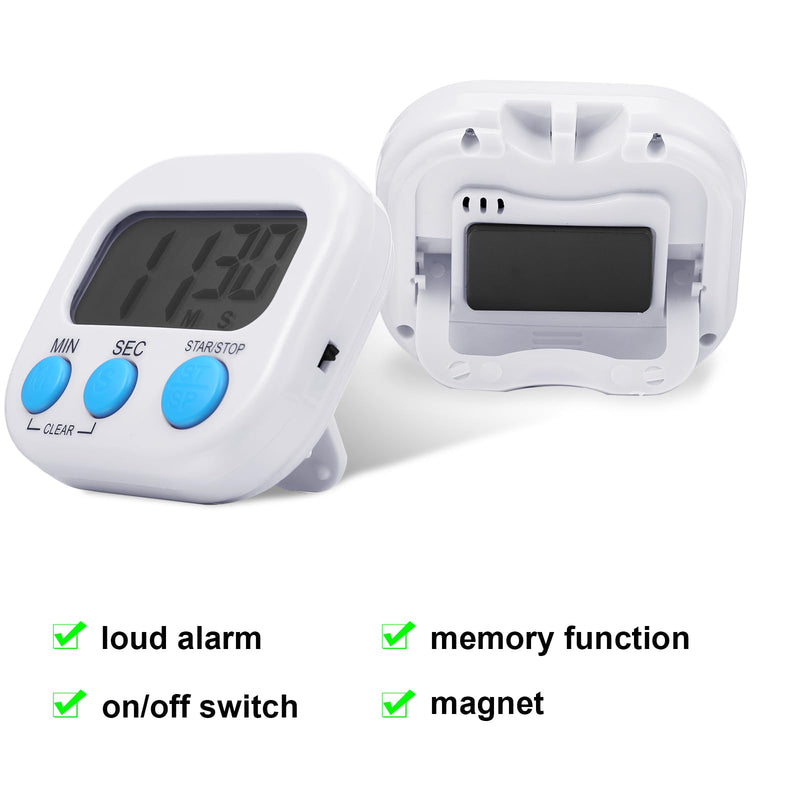 Weewooday 12 Pcs Digital Kitchen Magnetic Timer Bulk Classroom Count up Countdown Timer Large Digits Egg Loud Alarm Cute Desk Stopwatch for Teacher Kids Cooking Office(White,Stylish Style) Stylish Style White