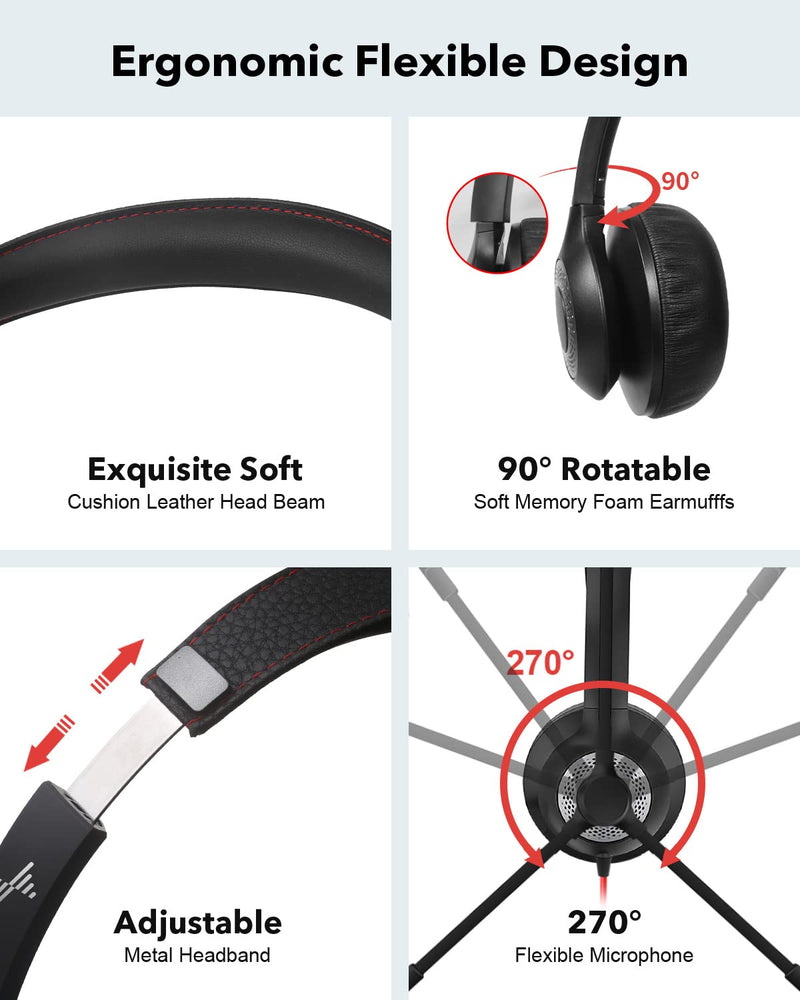 USB Headset with Microphone for PC, On-Ear Computer Laptop Headphones with Noise Cancelling Mic in-line Control for Home Office Online Class Zoom (Type C+3.5mm, Black) TYPE C+3.5mm