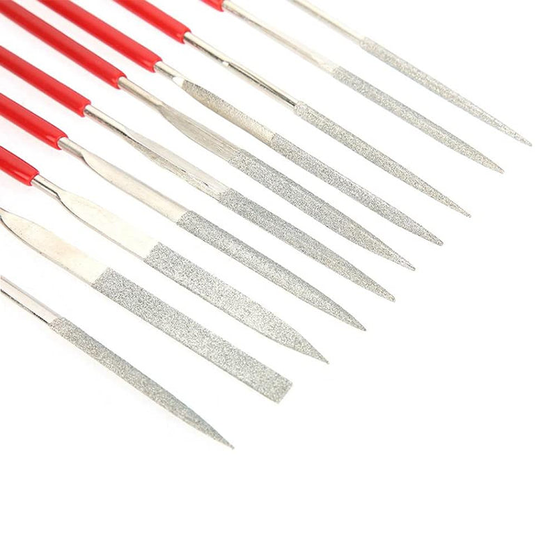 Mesee Mini Diamond Files set, 10 pieces titanium-coated diamond needle file set, diamond-coated tool files with precision coating for modeling and deburring jade metals - 3x140mm