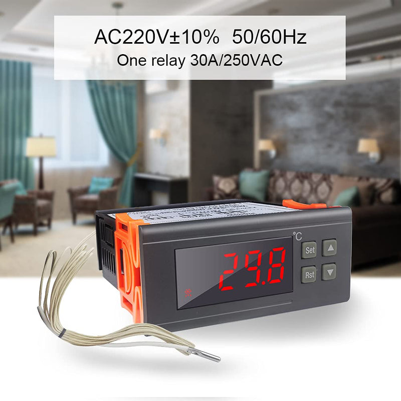 KETOTEK Temperature Controller with Sensor 230V 30A, Digital Thermostat Relay -30℃~300℃, Temperature Switch Cooling Heating Temperature Control for Incubator Reptiles 30A -30~300℃