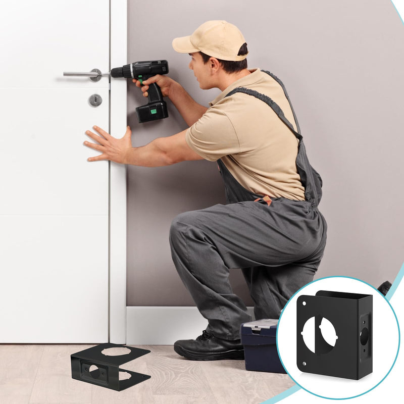 Ferraycle 2 Pcs Lock and Door Reinforcement Plate 1-3/4-Inch Thick by 2-3/8-Inch Backset 2-1/8-Inch Bore Doors Reinforce Repair Stainless Steel Home Security Plate Add Security to Your Home (Black) Black