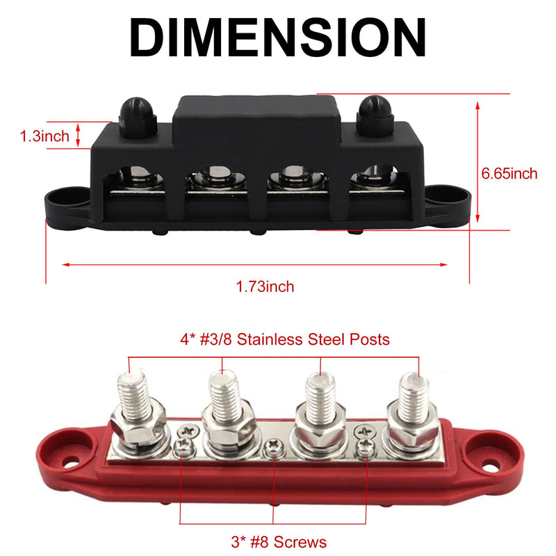 Power Distribution Block 12V Bus bar 3/8" 275A M10 Heavy Duty Bus Bar Terminal Block 4 Post Junction Block Max 48V Battery Distribution Block for Marine, Carand Solar Wiring (Pair, Positive&Negative) 3/8"