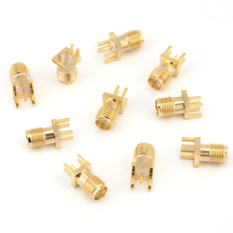 Pack of 10 Brass SMA Female Socket Jack PCB Mount 50 Ohm RF Connectors SMA Connector for Wireless Devices Equipments and Floor Transmission Systems