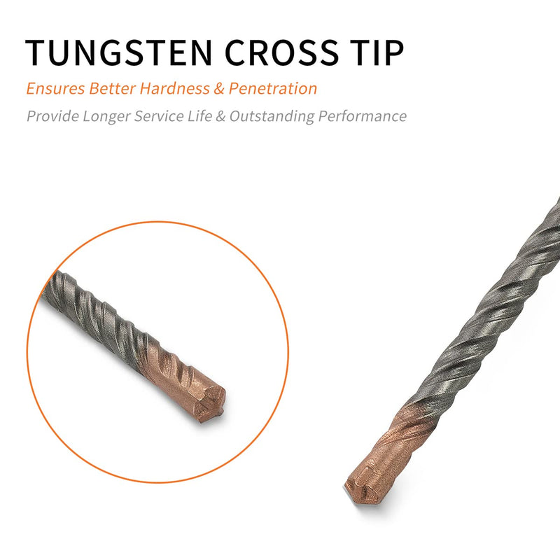 Meccion SDS Plus Rotary Hammer Drill Bits 1-1/4" x 13.8" Professional Tungsten Cross Tip Rotary Impact Drill bit for Masonry, Brick, Concrete, Walls, Brick, Marble, Stone 1-1/4" x 13.8"