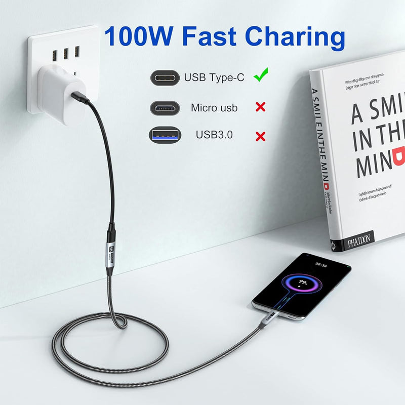 Small USB C Extension Cable 1FT Pack of 5, 10Gbps Short USBC Extender Cord, USBC Male to Female 100W PD Charging for MacBook Pro/Air, USB C Hub, Microphone, Flash Drive,Docking Station, Phone, PC Grey