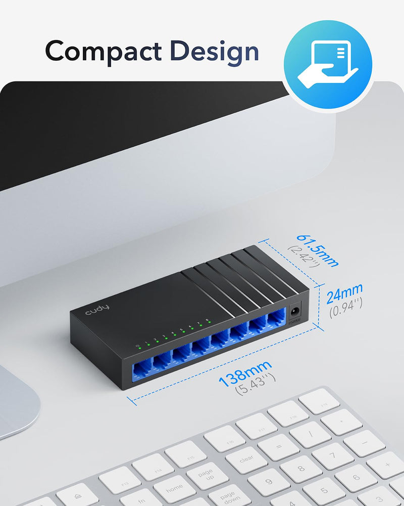 Cudy GS108D 8 Port Gigabit Ethernet Network Switch,Ethernet Splitter - Desktop, Fanless, Traffic Optimization, Plug and Play