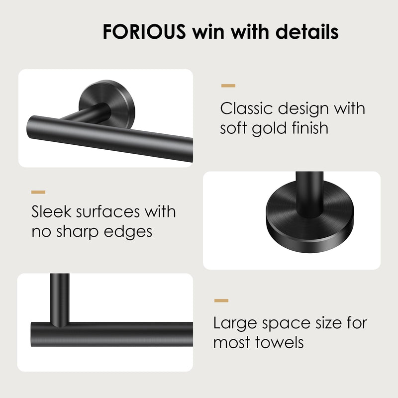 FORIOUS Towel Bar for Bathroom Wall Mounted, 304 Stainless Steel Towel Racks Includes Wall Mounting Hardware, Suitable for Bathroom, RV (Matte Black, 9 Inch) Matte Black 11 Inch Single Bar