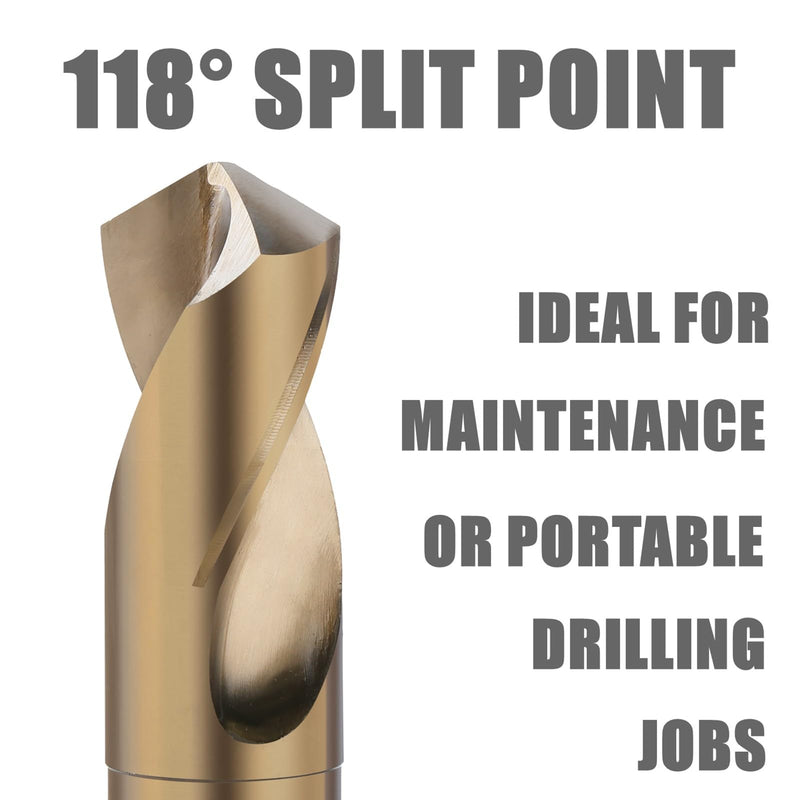 1-1/2'' Twist Drill Bit, HSS M2 Quick Change Jobber Drill Bit with 1/2'' Round Shank, 118 Degree Split Point, Ideal for Steel, Copper, Aluminum, Zinc Alloy, Wood and Plastic 1-1/2''