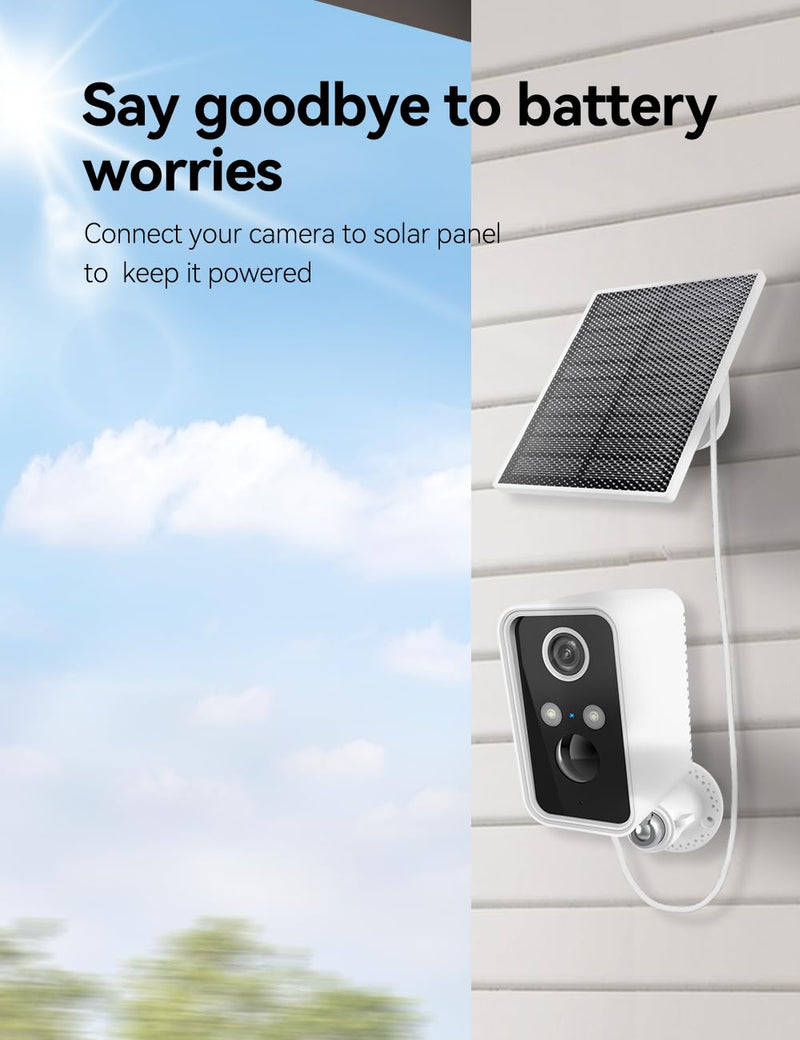 Solar Camera Outdoor Wireless, Home Security Outdoor Camera Wireless Wi-Fi with Solar Panel, Night Vision, Motion Detection, Siren, Only 2.4G WiFi