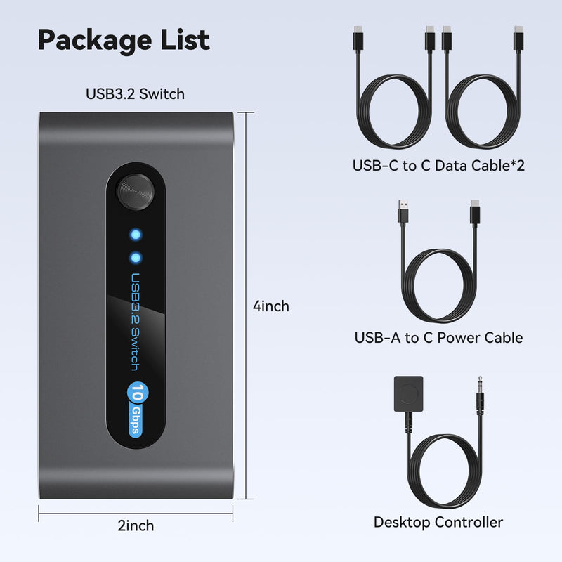 10Gbps USB 3.2 Switch 2 Computers Share USB A/C Ports Supports USB C Input for Mouse Keyboard Printer with Desktop Controller USB 3.2 Switch 2 PC