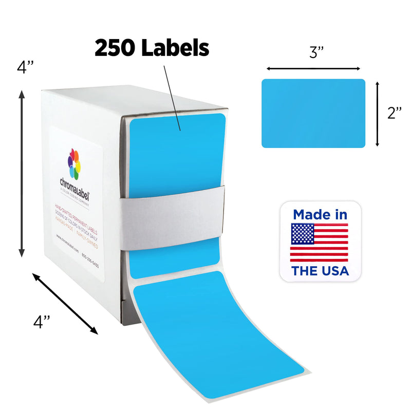 ChromaLabel 2 x 3 inch Permanent Color Code Rectangle Labels, 100 Stickers per Dispenser Box, Light Blue