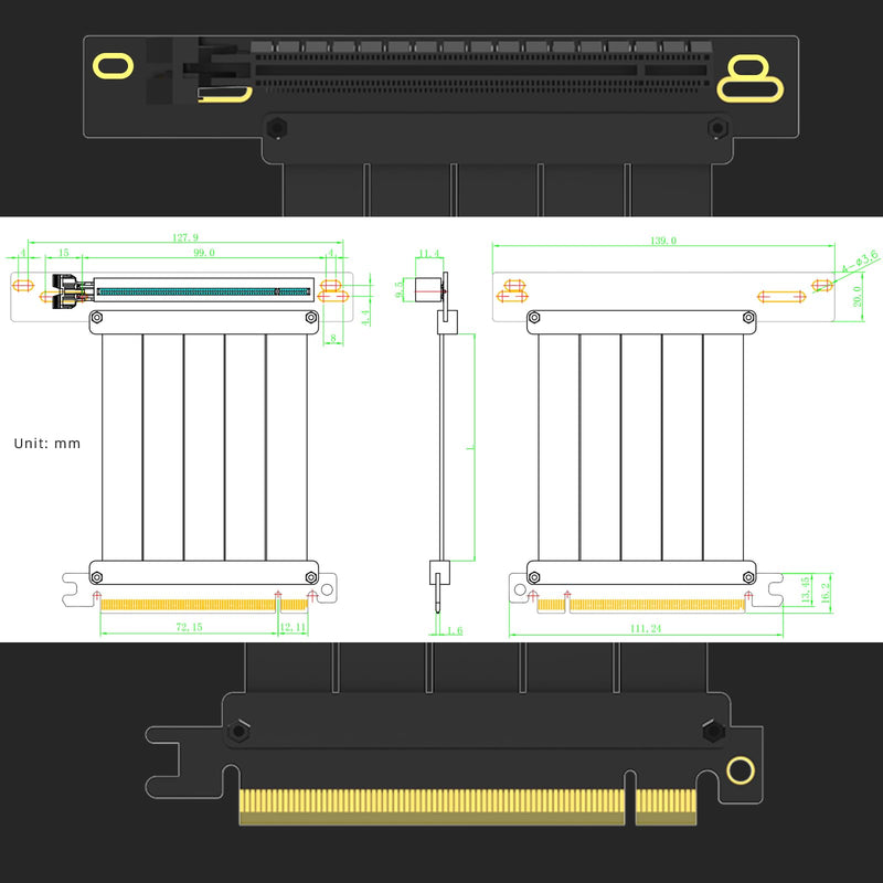 GLOTRENDS 300mm PCIe 3.0 X16 Riser Cable for Low-end PCIe 3.0 GPUs, Such as GeForce RTX 20/GTX 16/GTX 10 Series and AMD Radeon RX5000/VII/RX Vega/R9 Fury Series, etc 90 Degree Right Angle